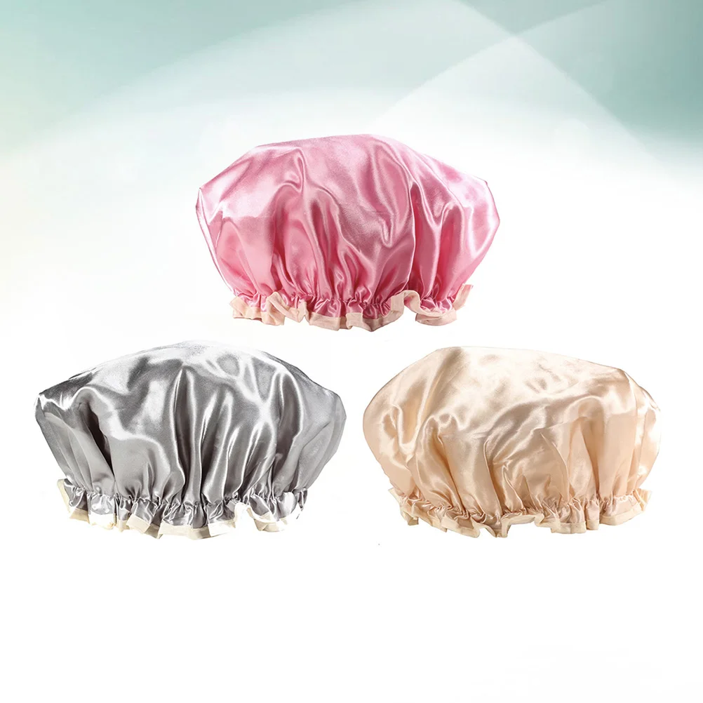 

3PCS Shower Caps Waterproof Elastic Bath Simple Polyester Bath Professional Shower Caps Large Size Shower Bathing Tool Supplies