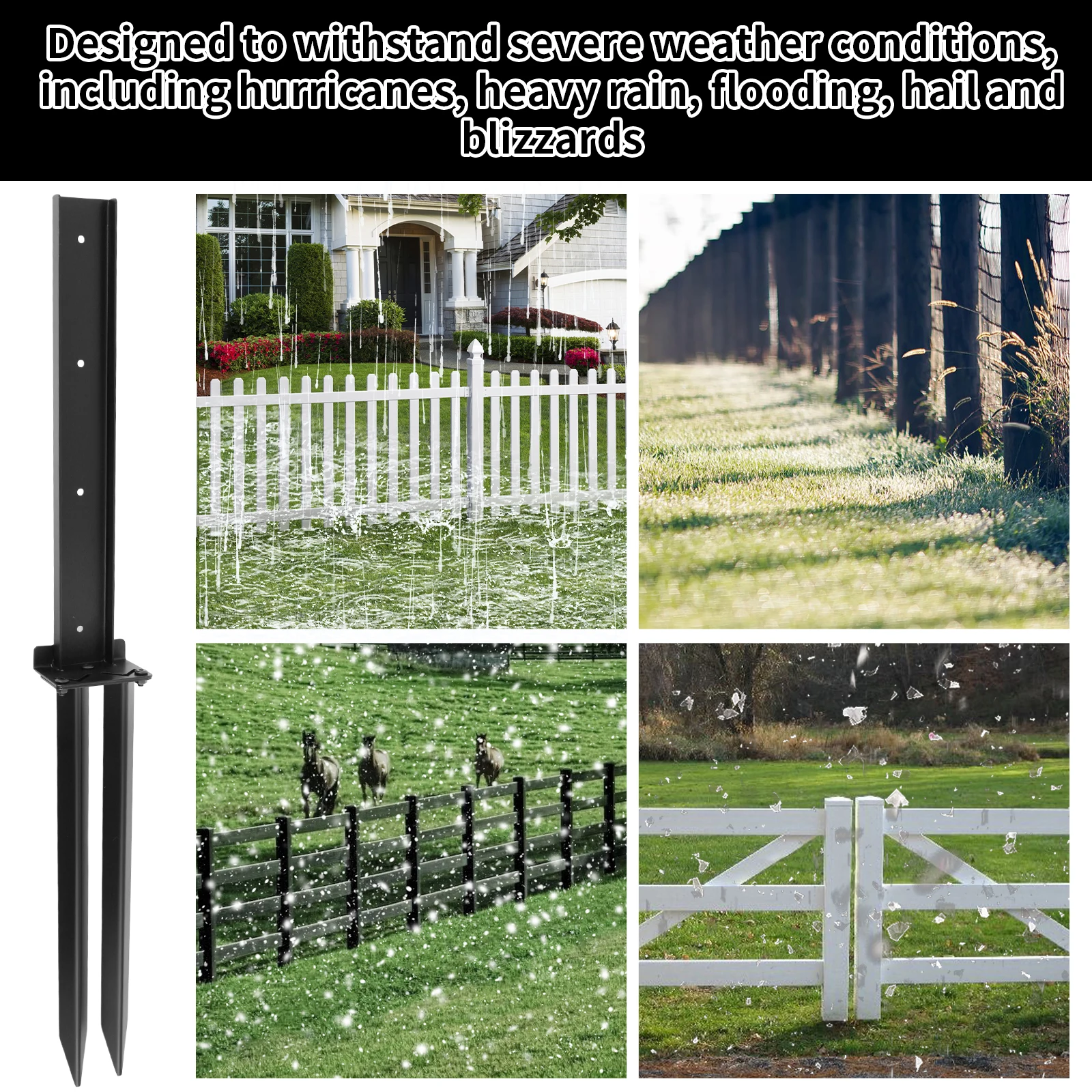 2PCS Fence Post Repair Kit Repair Tilted Broken Wood Fence Post Heavy Duty Fence Post Repair Stakes Ground Spike
