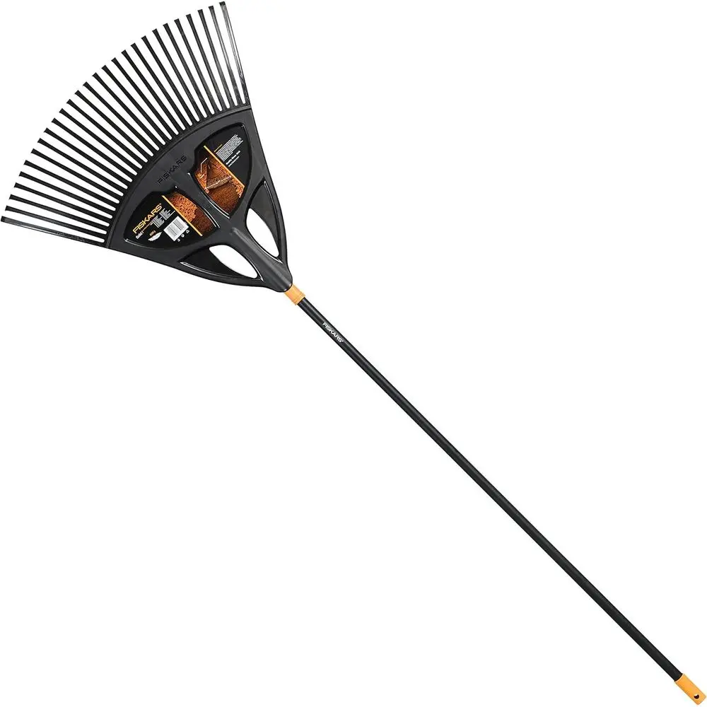 

Extra-Large Plastic Leaf Rake with 27 Teeth, 65cm Wide, Black & Orange, Aluminum Handle, Model 1015645