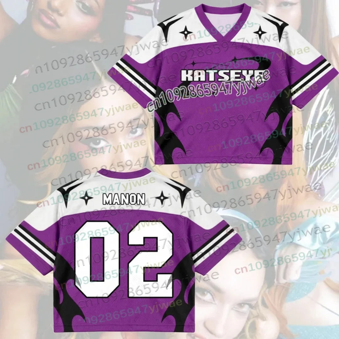 KATSEYE New Tour Tribal Purple Mesh Jersey Kpop Lara Merch Geschenk für Fans Herbst Herren Damen Kurzarm T-Shirt Kpop Fans Geschenk – Detail 9