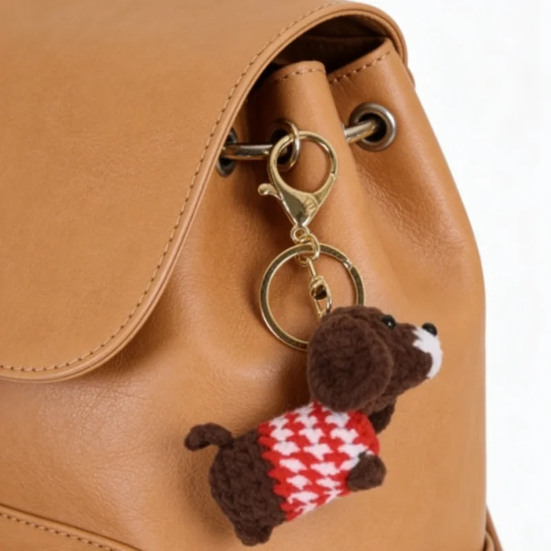 

Cute Crochet Dachshund Keychain Knitted Sausage Dog Keyring Kawaii Bag Charm Accessory For Women Kids Gift