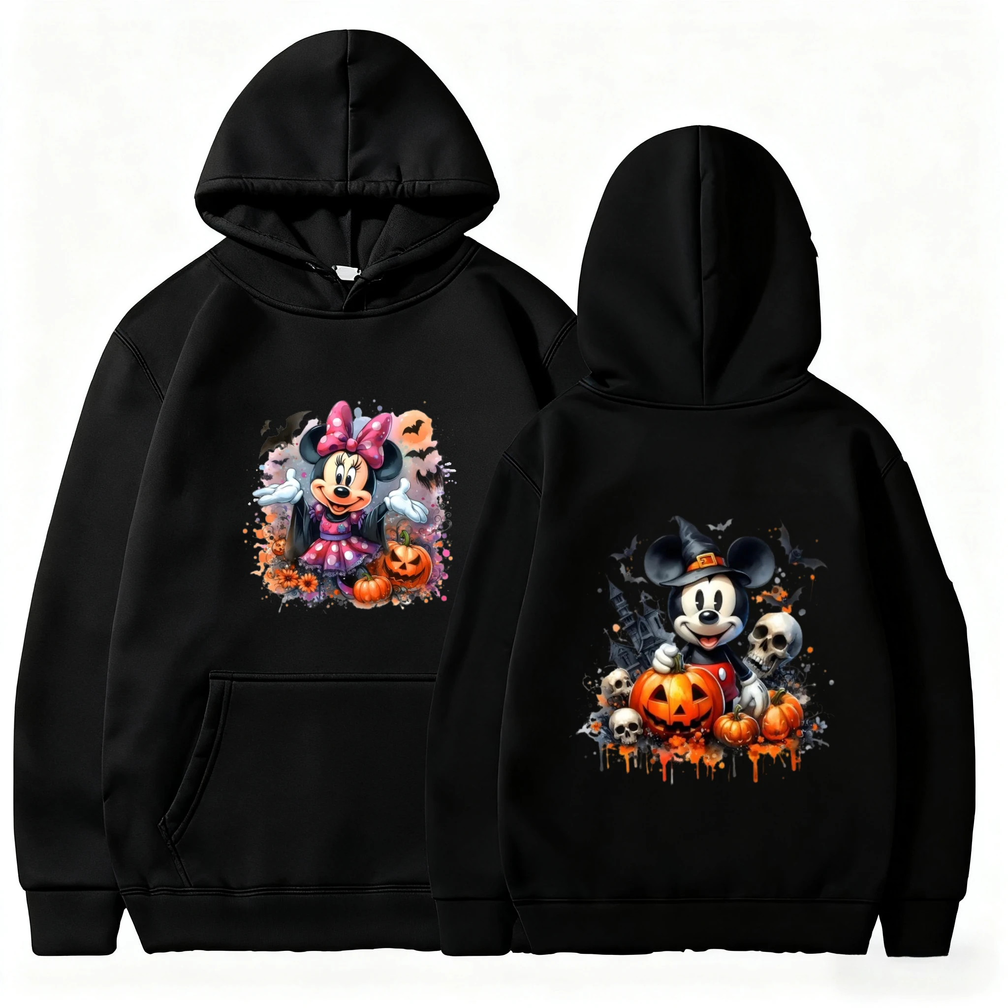 

Disney Parent-child Halloween Mickey and Minnie Multi-colored Hooded Sweatshirt Classic Outdoor Couple Family Holiday Clothing