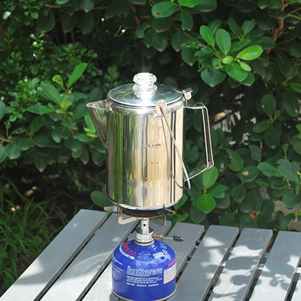 9 Cup Capacity Camping Coffee Maker Filter Basket Clear Top Glass Knob Stainless Steel Percolator Fast Brew Stovetop Percolator
