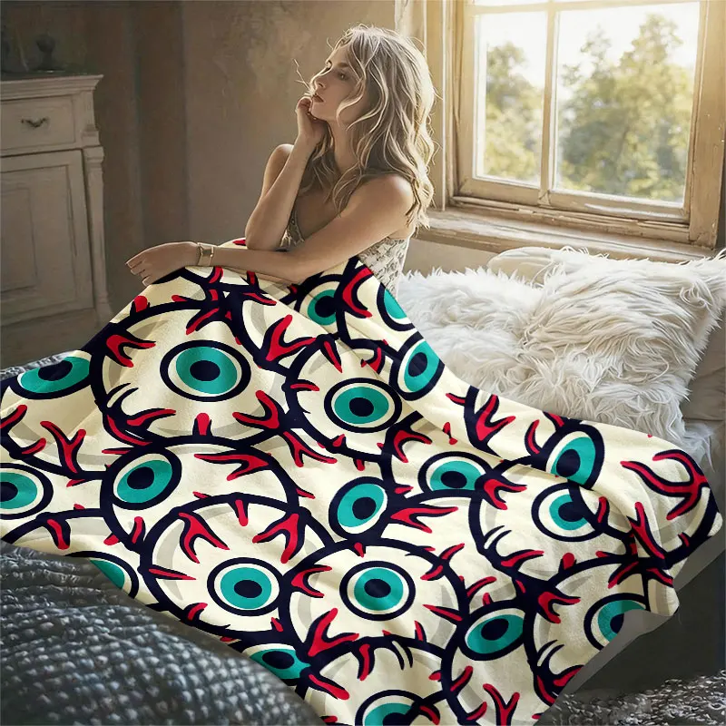 Spooky Eyeball Art Flannel Blanket Warm Soft Halloween Christmas Decorative Couch Warm Cozy All-Season Gift