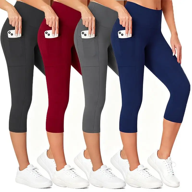 High Waist Yoga Pants Women's Spring Summer Seven-Foot Tightening Abdomen Base Layer Pants Pocket Cross-Border