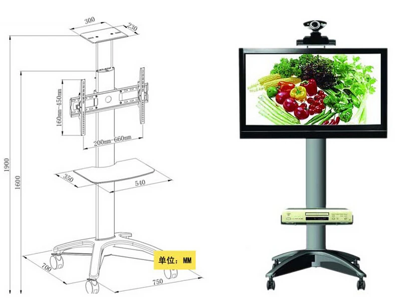 범용 모바일 TV 카트 스탠드, LED, LCD, 플라즈마, 곡선 디스플레이용, 32 인치-65 인치