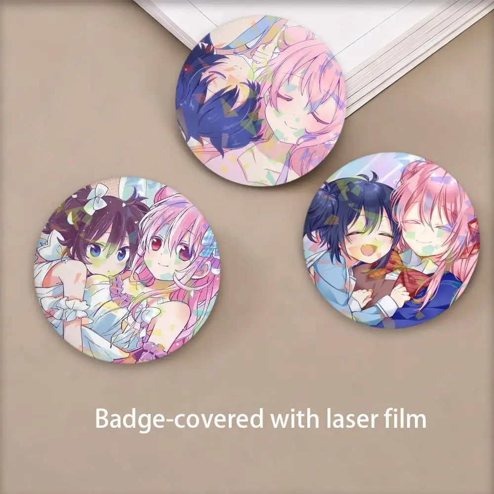 Cute Girl Anime Happy Sugar Life Round Badge for Backpack Accessories Laser Lapel Pins Jewelry Gifts