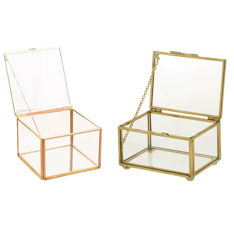 Square Opening Glass Geometry Garden Jewelry Boxs Mirror Jewelry Box & Geometric Glass Style Jewelry Box Table Container