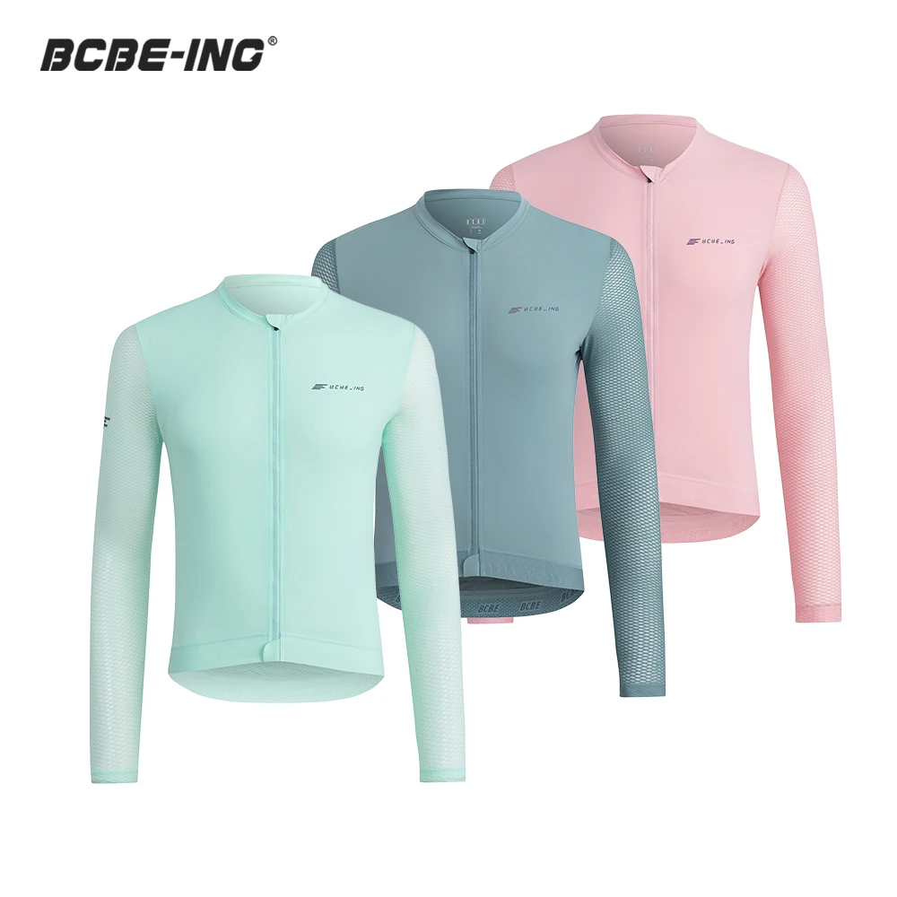 

BCBE-ING Men Cycling Jersey Long Sleeve Summer Lightweight Breathable Mesh Fabric Race Riding Jersey Top Maillot Ciclismo Hombre