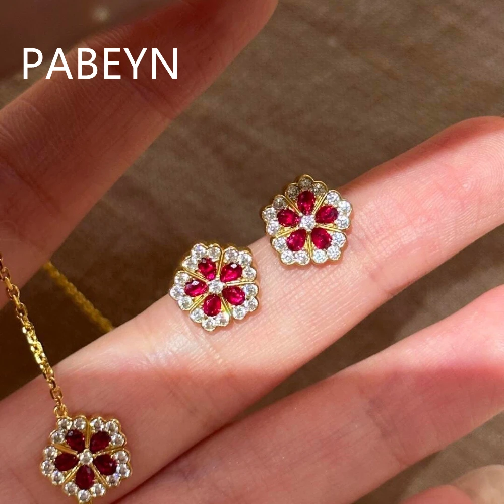 925 Silver Electroplated Gold Fashion Exquisite Five-petal Flower Pendant Necklace Bracelet Earrings Set Anniversary Gift