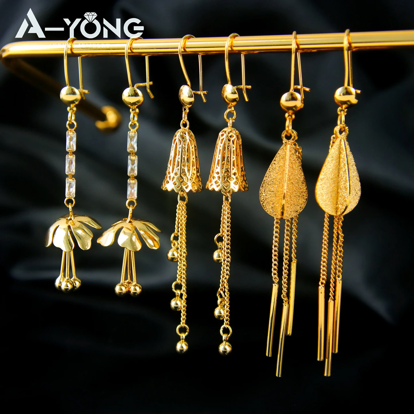 Dubai Mode Quaste Tropfen Ohrringe 21k Gold Überzogene Italienische Zirkonia Sterne Baumeln Ohrring Arabisch Frauen Event Party Schmuck