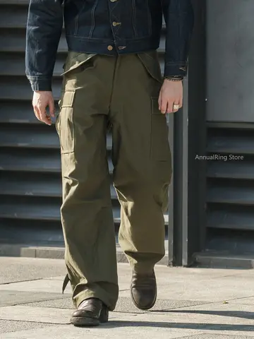 Rugged Bronson M-51 Heavy Satin Field Cargo Pants M51 Multi-Pocket Loose High Waist Wide Leg Overalls