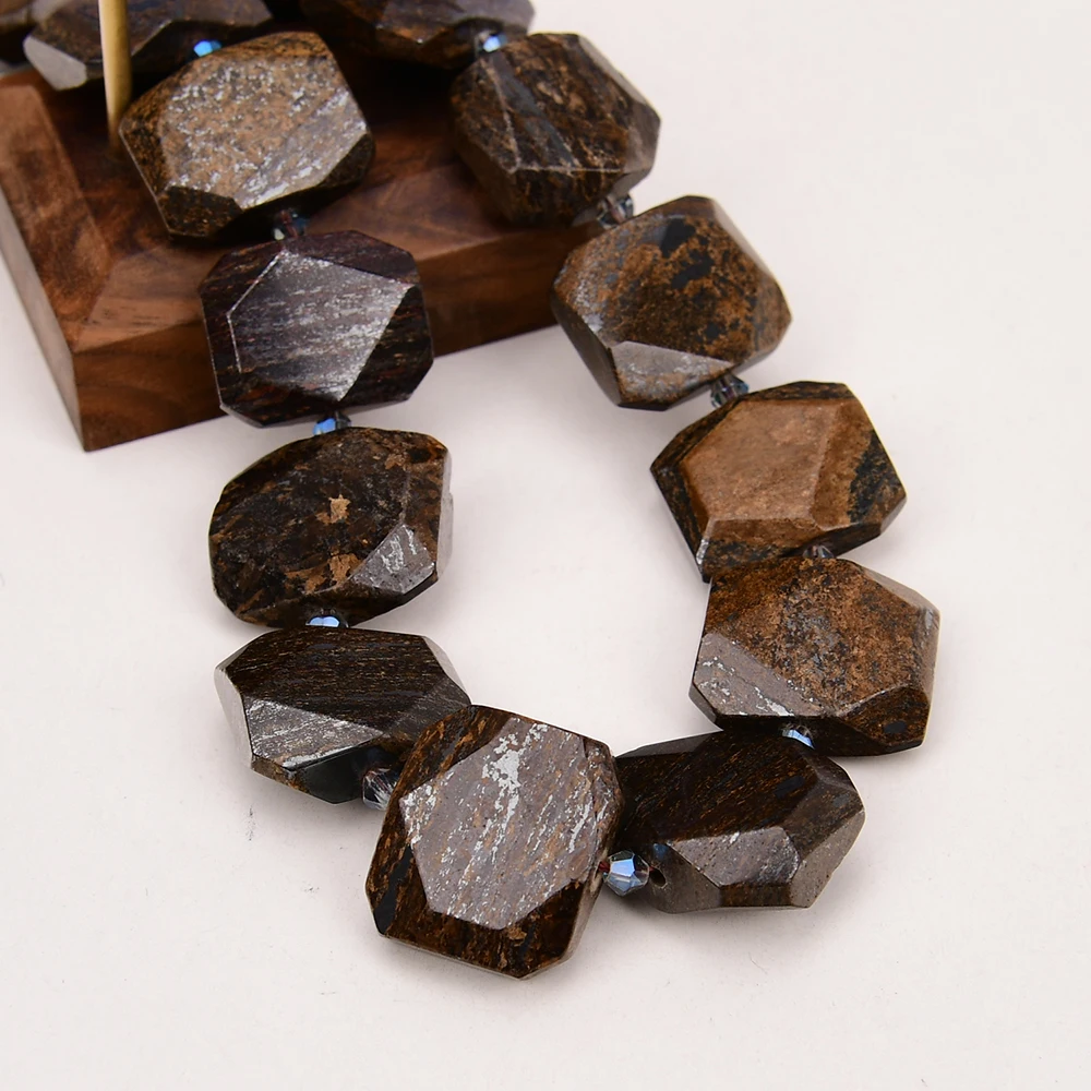 Natural Faceted Brown Bronzite Chunky Slice Loose Beads Stone Slab Rectangle 15.5" Strand Jewelry Making DIY