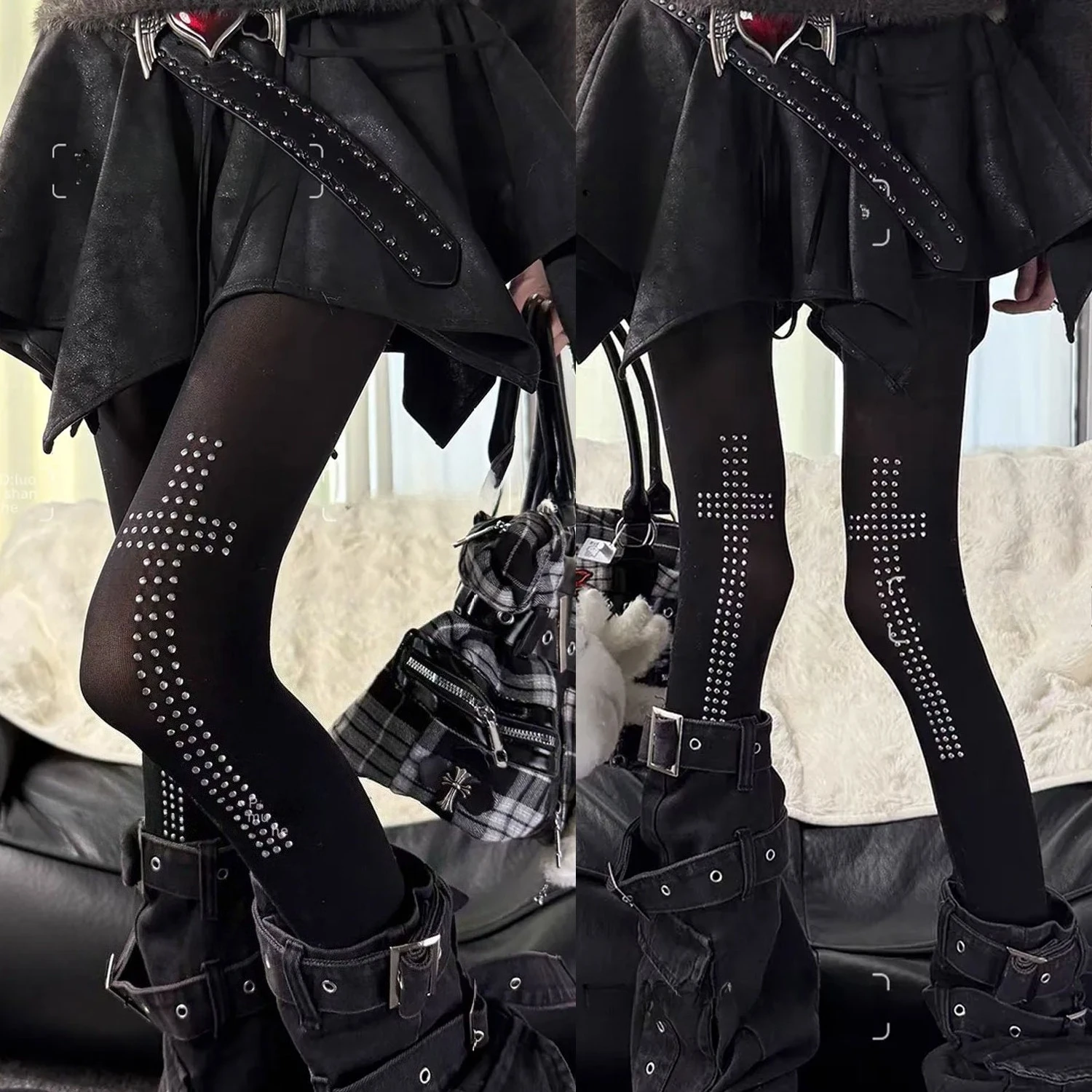 

Y2K женские сексуальные ретро готические чулки в стиле Лолиты с крестом и стразами, колготки в стиле гот 2000-х годов, косплей JK, колготки для девочек, нейлоновые носки, колготки