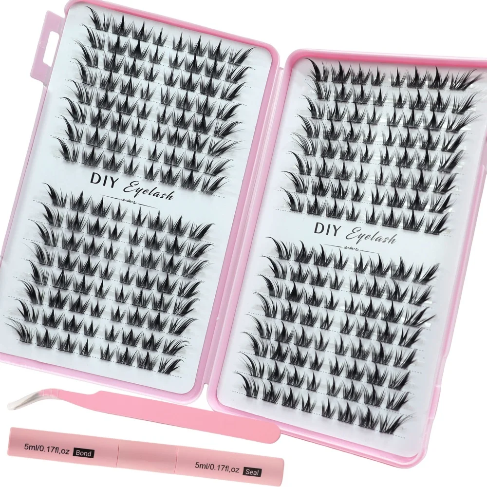 256 cluster false eyelash glue set+double head glue+special eyelash clip, natural appearance anime false eyelashes, C roll