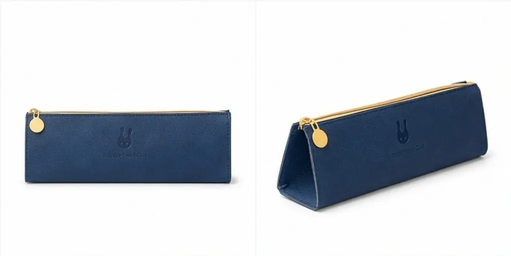 Triangle Pencil Bag Navy Blue Texture with Smooth Zipper Pencil Pouch for School Stationery Coin Wallet