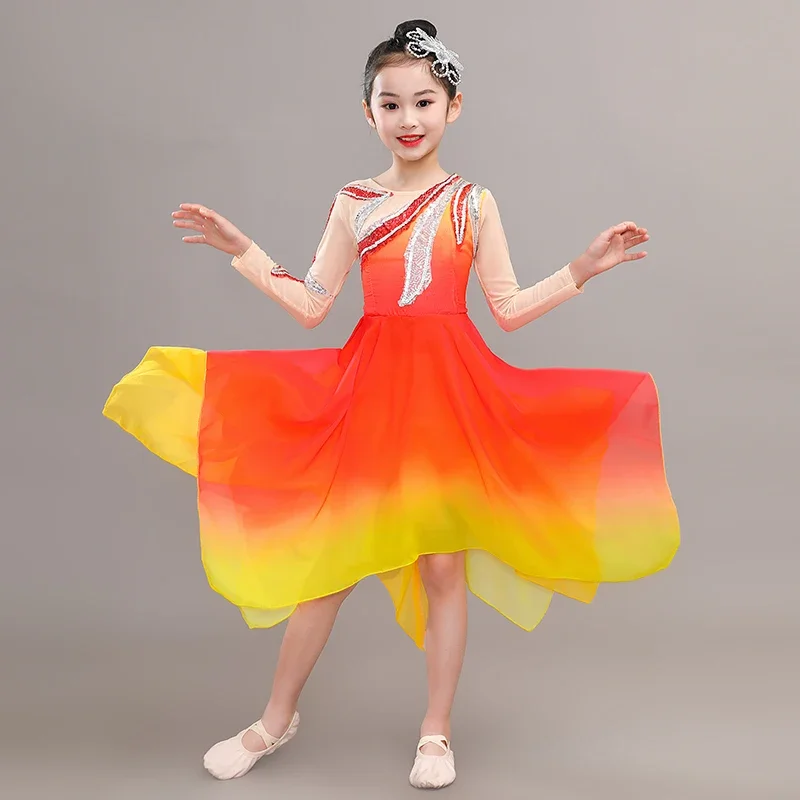 ชุดเดรสเต้นรำโมเดิร์นชุดการแสดงกระโปรงผ้าโปร่งเด็กผู้หญิงชุดการแสดงเต้นรำคลาสสิกสง่างาม