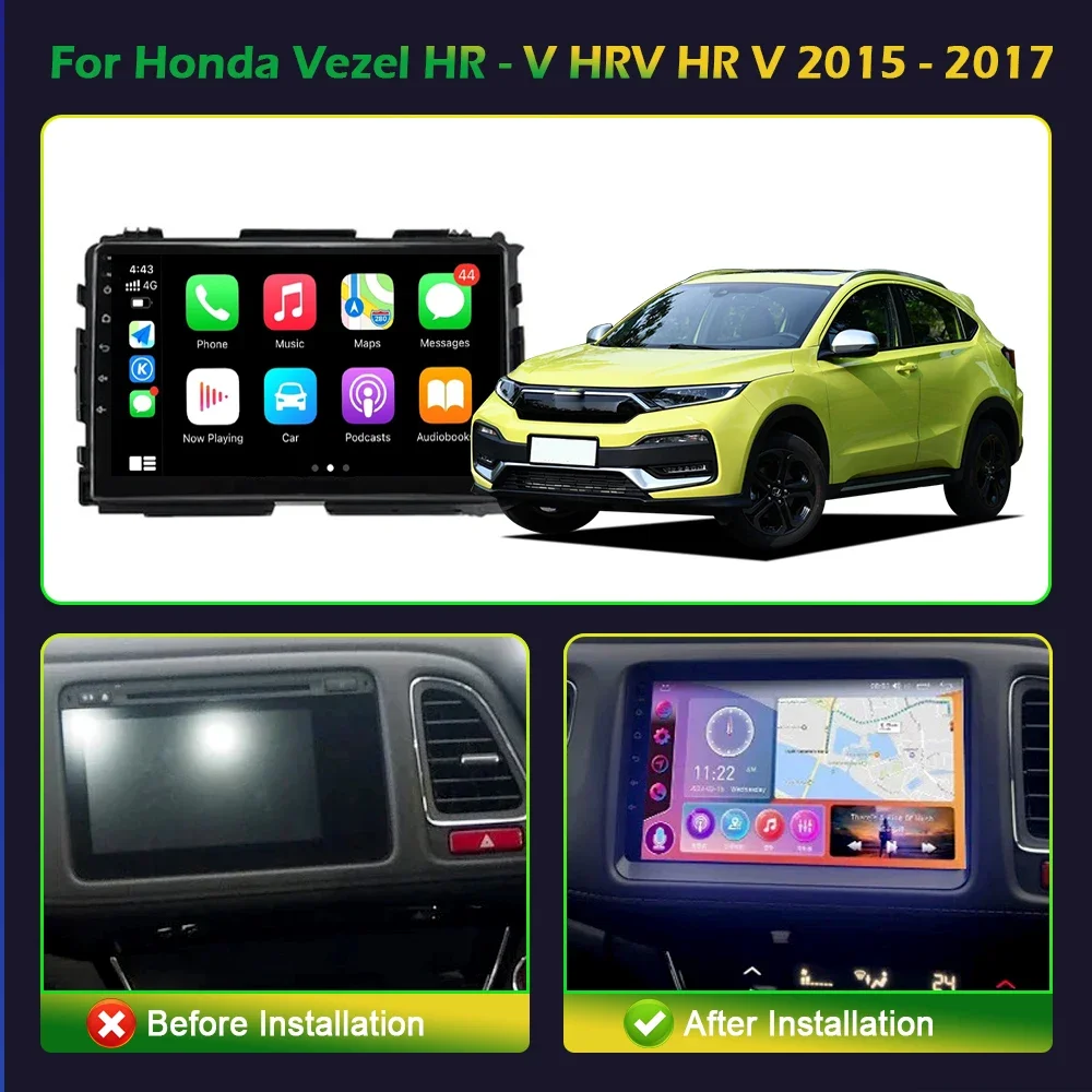 Car Radio Multimedia GPS Android 14 Wireless Carplay Stereo Navigation Screen Central stereo For Honda Vezel HR-V HRV 2015-2017