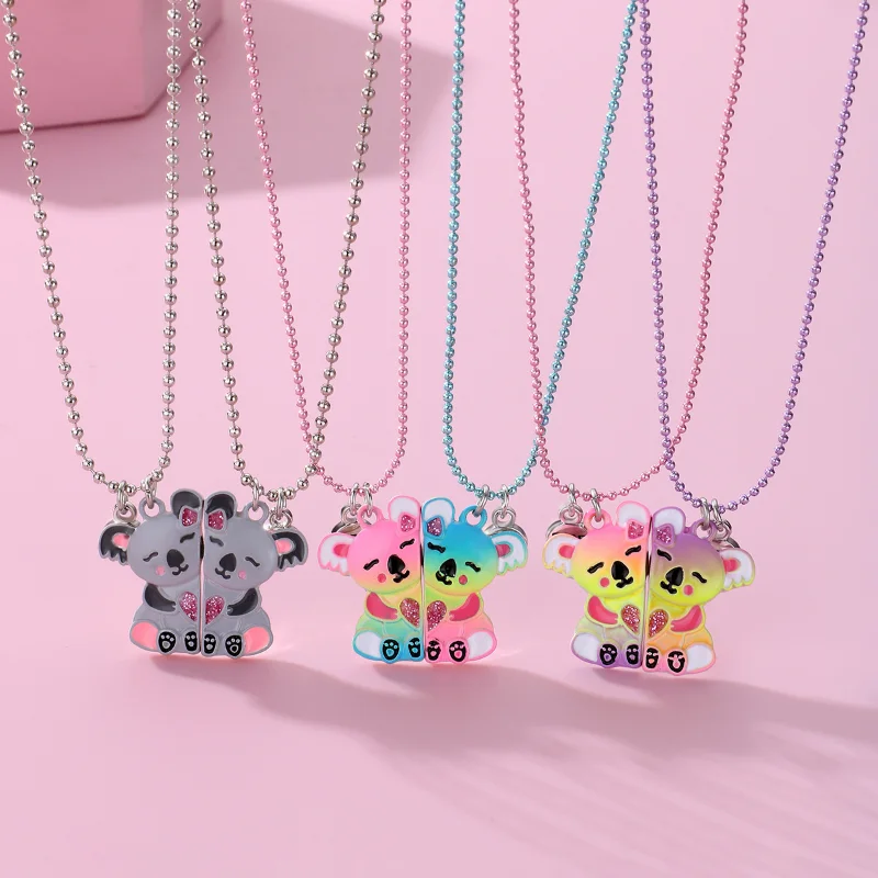 Luoluo&baby 2Pcs/Set Cute Magnetic Koala Bear Pendant Best Friend BFF Necklace Friendship Children's Jewelry Gift for Girls