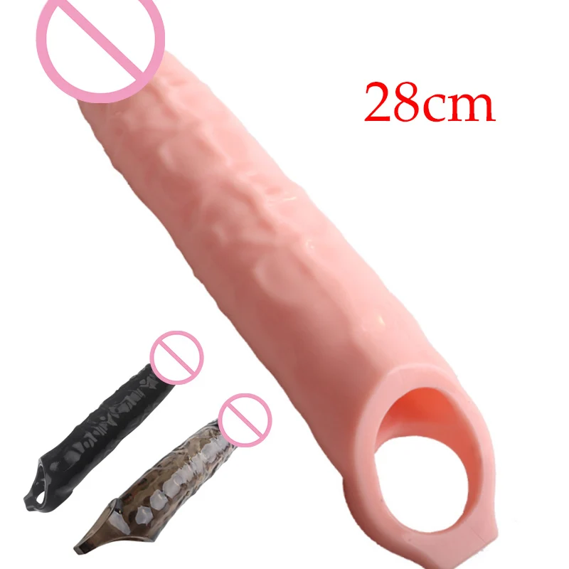 

28cm Big Penis Extender Sleeve Sex Toys For Men Couples Reusable Condom Penis Enlargement Prostate Massage Delay Ejaculation