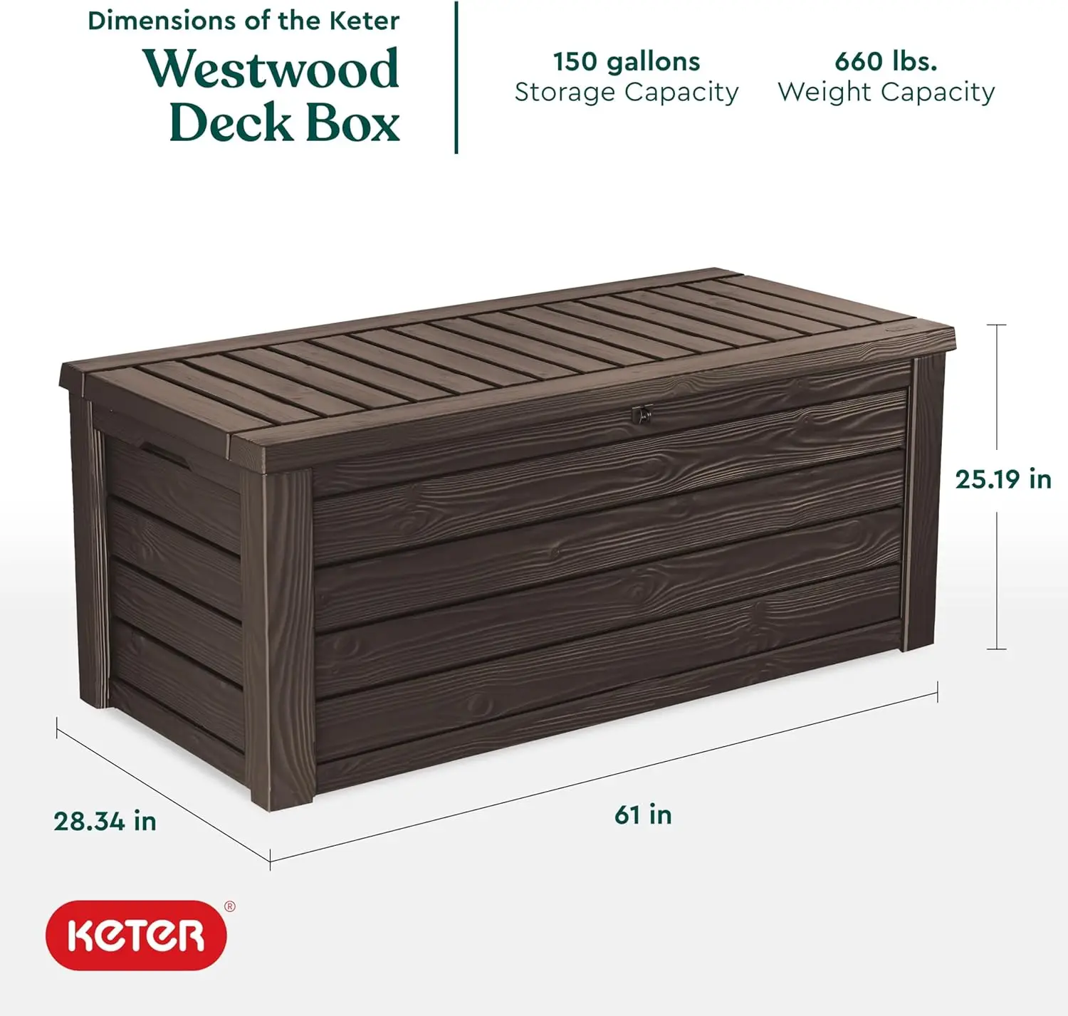 Imagem -02 - Keter Westwood-plastic Storage Deck Box para Patio Decor Móveis Almofadas Ferramentas de Jardim Quintal Exterior 150 Galões