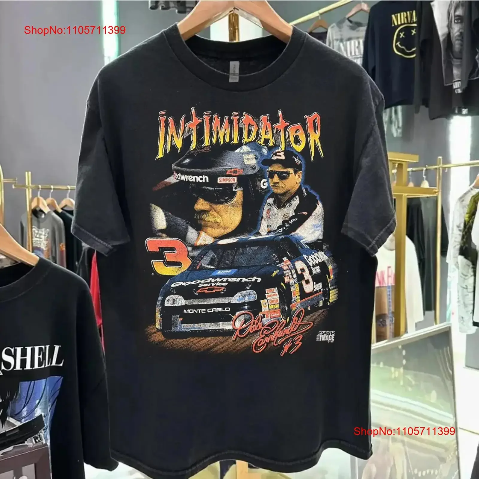 Rare Dale Earnhardt Big 3 Basic Black T shirt Face tee NH25518 long or short sleeves vintage Washed homme Top For Everyday Wear