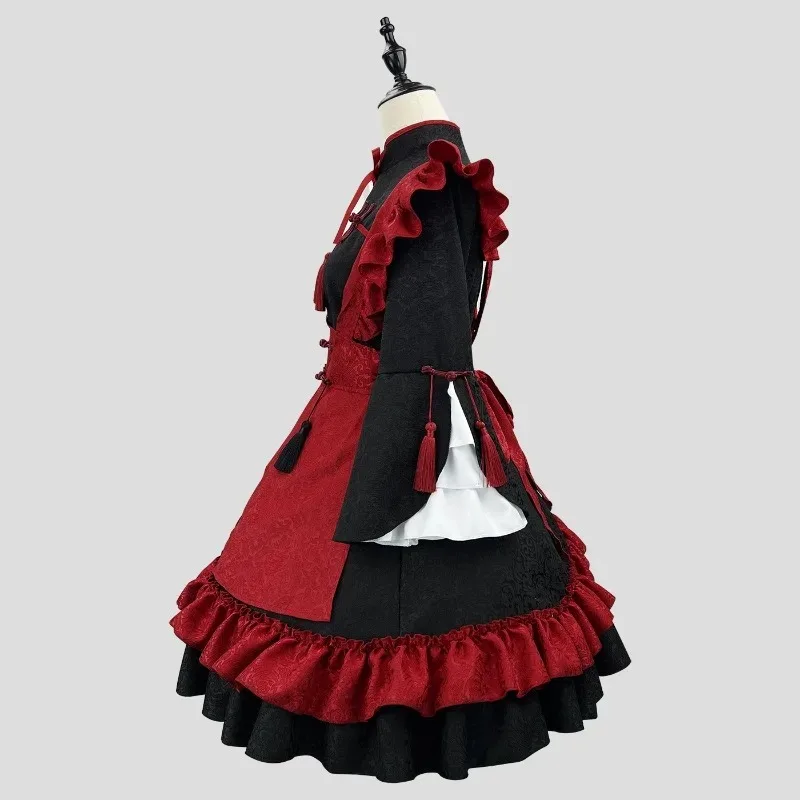 

2026 Maid Dress Red and Black Chinese Relief Jacquard Role Playing Girl Maid Fashion Party Role Playing