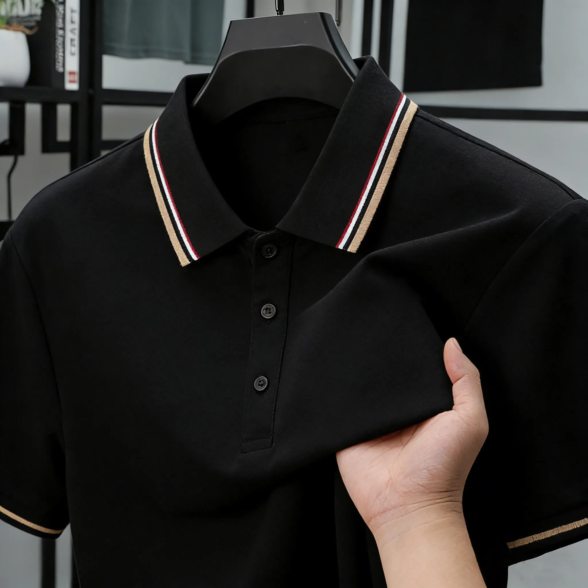 6 Colors Summer Stripe Polo Shirts Men Color Blocking Breathable T-Shirt All-Match Street Clothes Fashion Simple Button Tops