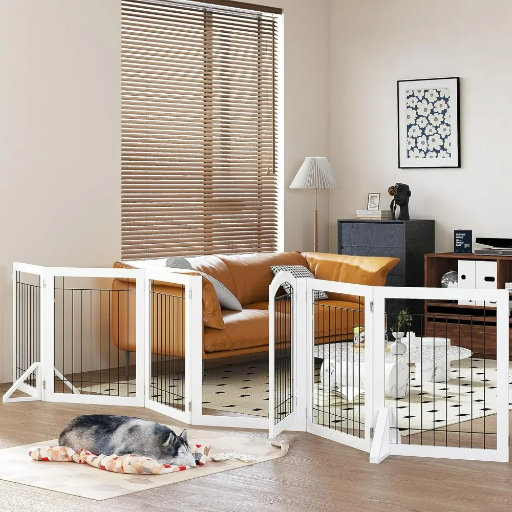 

Dogs Playpen, Dog gate with Door Walk Through, Freestanding Wire Pet Gate for The House, Doorway, Stairs, Pet Puppy Safety Fence