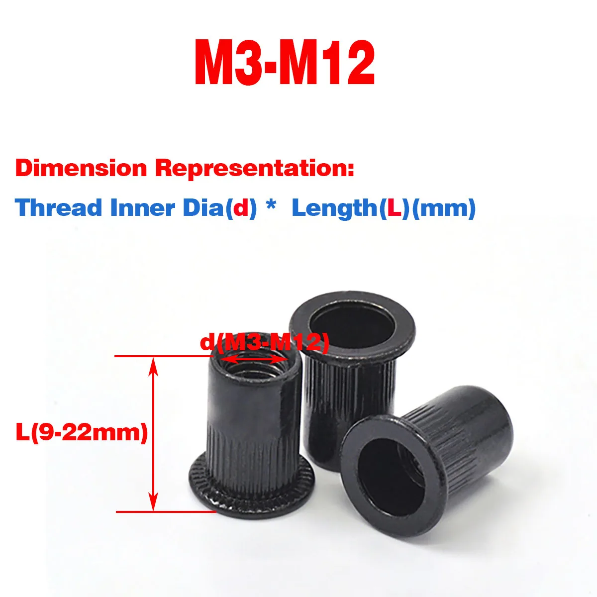 

Large Side Vertical Grain Through Hole Rivet Black Galvanized Knurled Nut M3-M12