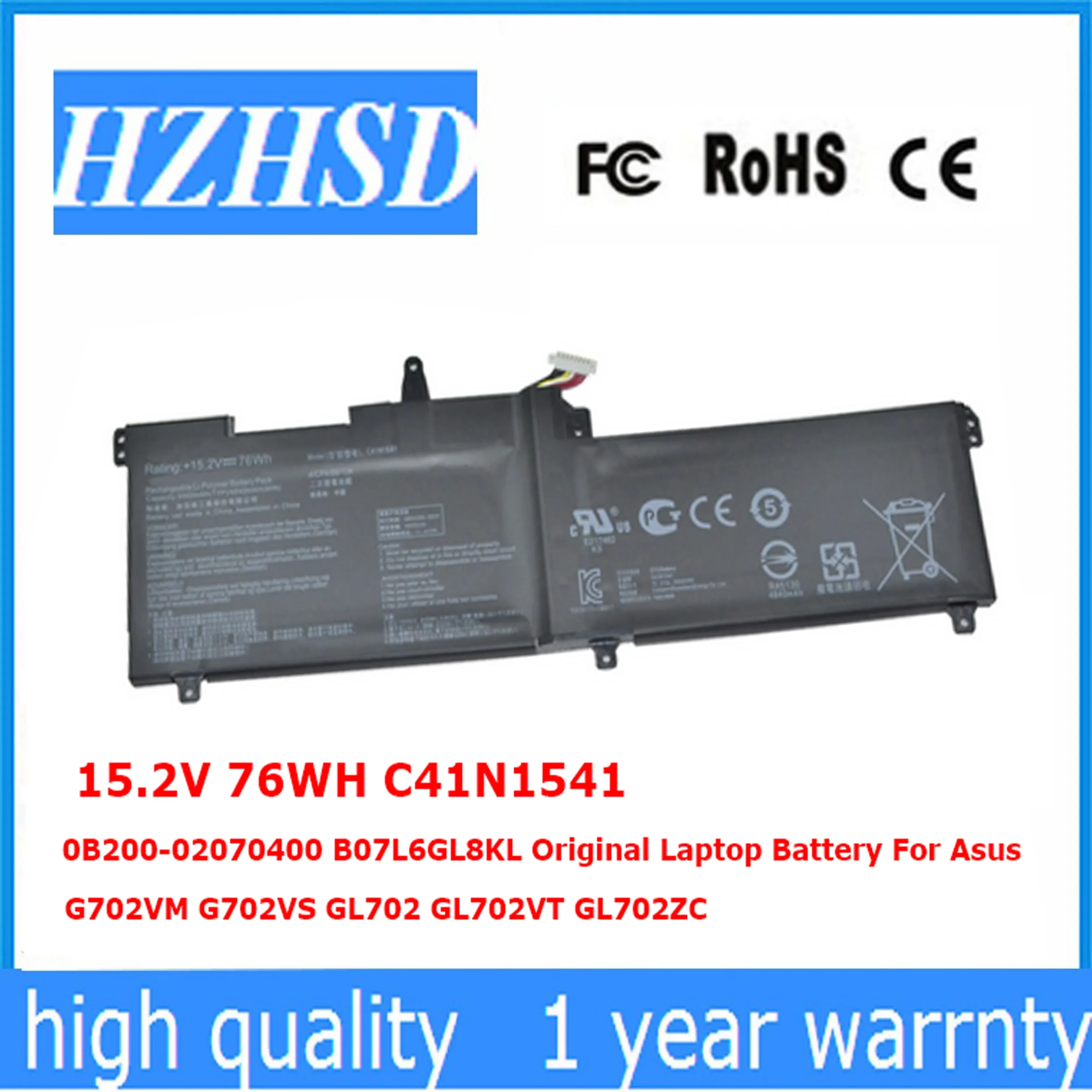 

15.2V 76WH C41N1541 0B200-02070400 B07L6GL8KL Laptop Battery For Asus G702VM G702VS GL702 GL702VT GL702ZC