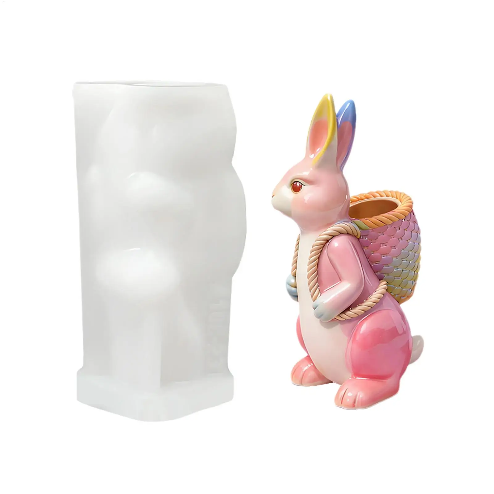 3D Osterhase Silikonform DIY Niedliche Tier-Korb-Hasen-Vasen-Ornamente Gießformen für Zuhause Gips Beton Handwerk Geschenk Deko