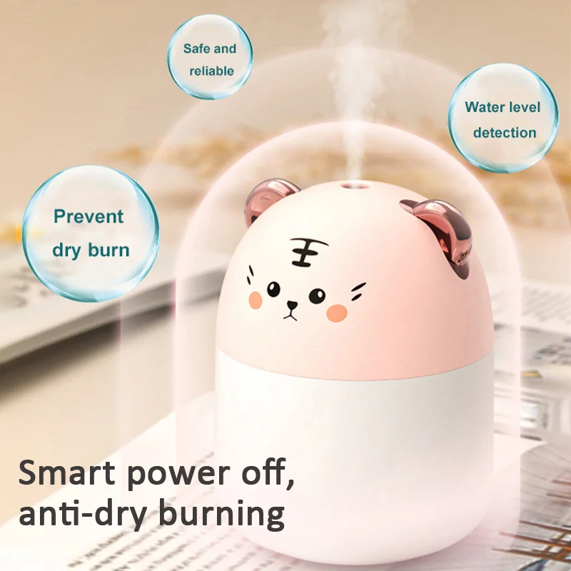 Humidificateur d'air à ultrasons avec veilleuse colorée, diffuseur d'arômes mignons pour animaux de compagnie, humidificateurs à brume fraîche pour la maison, le bureau, la chambre, 250ml