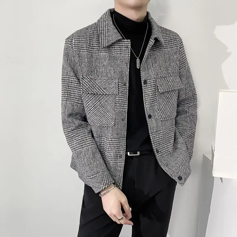 

2023-Fine Men's Fashion Casual Trend Slim Fit Breathable with The Trend Korean Version of Light Ripe Nizi Woolen Loose Jacket