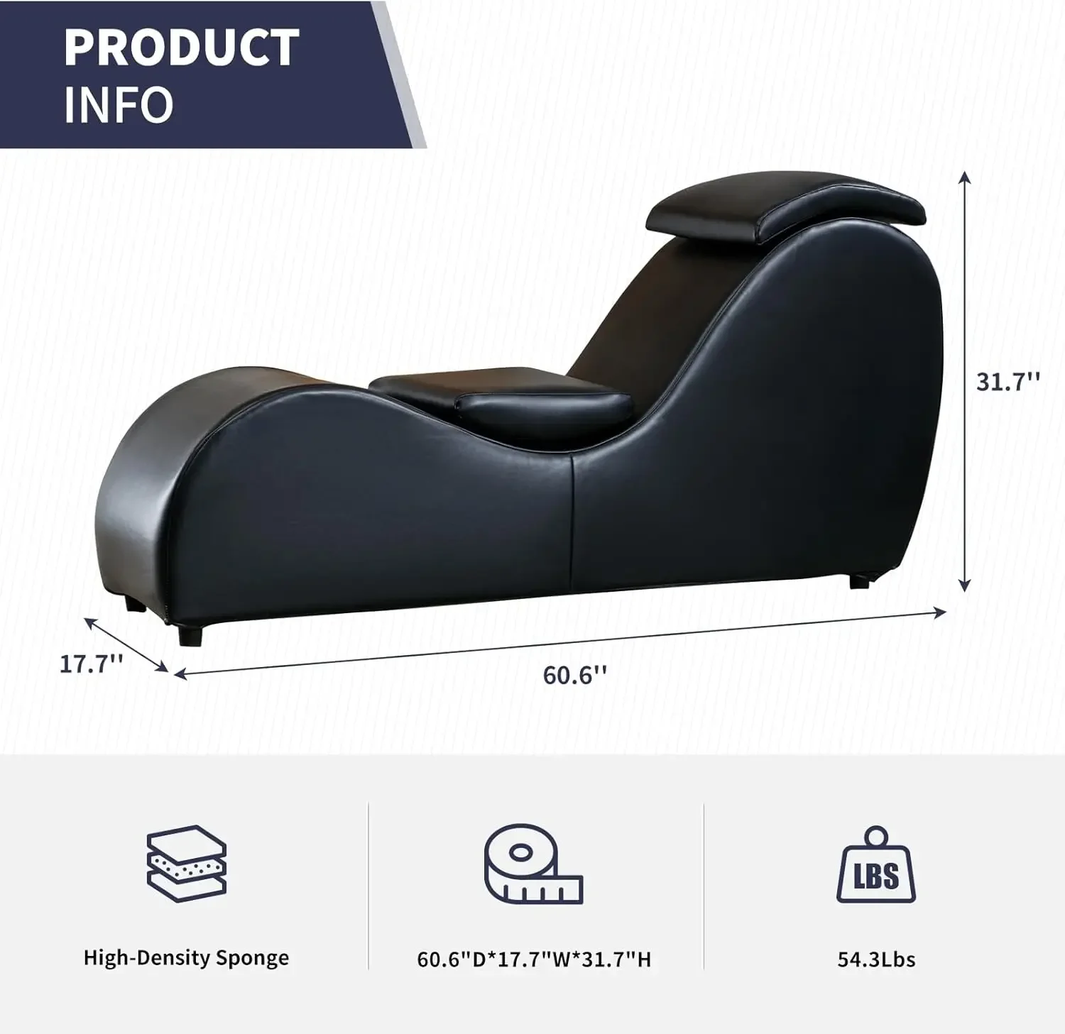 Modern Curved Chaise Lounge Chair for Yoga, Stretching, Relaxation, Faux Leather Yoga Chair w/Adjustable Cushion, Yoga