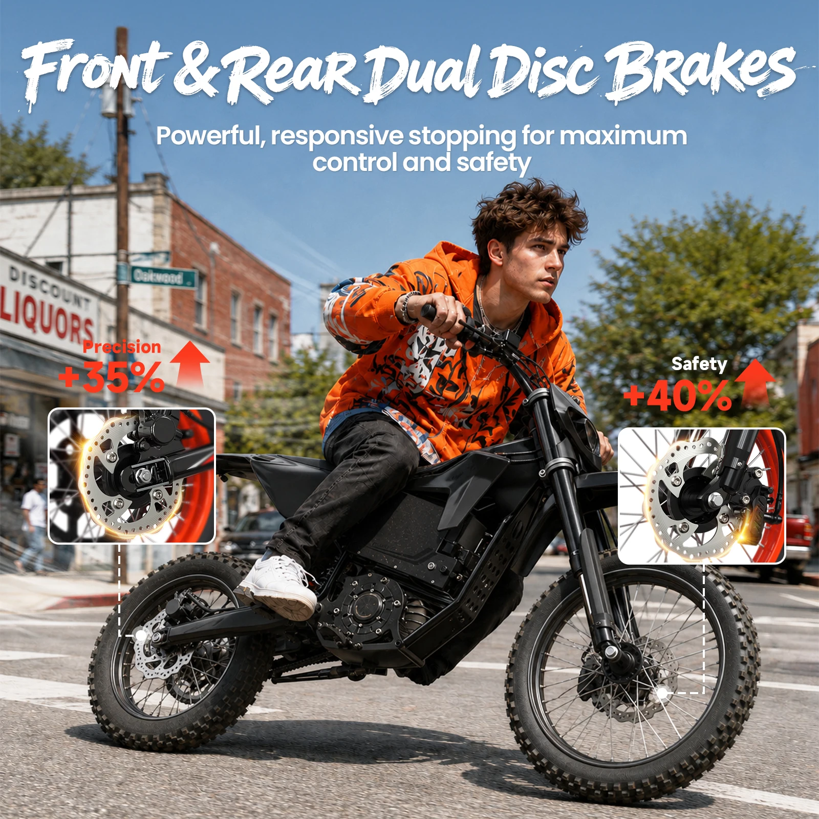 QRONGE X1 Spark L Electric Dirt Bike, 4500W Peak Electric Bicycle, 60V 28.8Ah Up to 50MPH & 60 Miles Electric Motorcycle, Full Suspension 17"/14" Off-Road Tire E-Dirt Bike for Adults Teens 1-Year Warranty - view 6