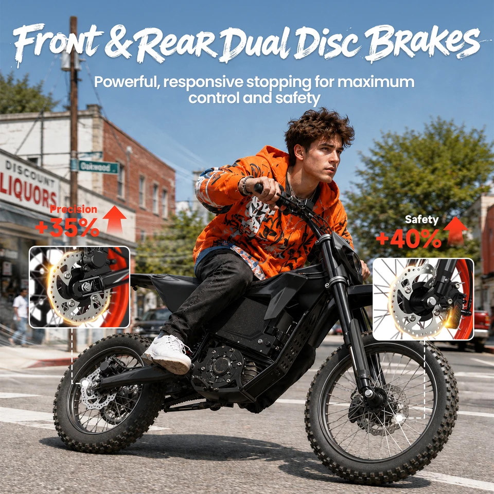 QRONGE X1 Spark L Electric Motorcycle, 4500W Peak Electric Bicycle, 60V 28.8Ah Up to 50MPH & 60 Miles Electric Dirt Bike, Full Suspension 17"/14" Off-Road Tire E-Dirt Bike for Adults Teens 1-Year Warranty image 8