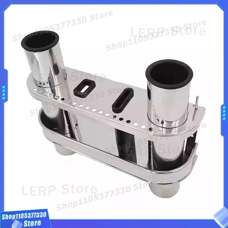 316 Stainless Steel Double Fishing Rod Holder for Boat Marine Grade Two Cylinder Rack Multi Purpose Angling Accessory Durable