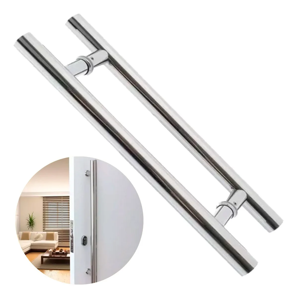 40cm Stainless Steel Door Handle 304 Silver Pivotant Round Brinovar