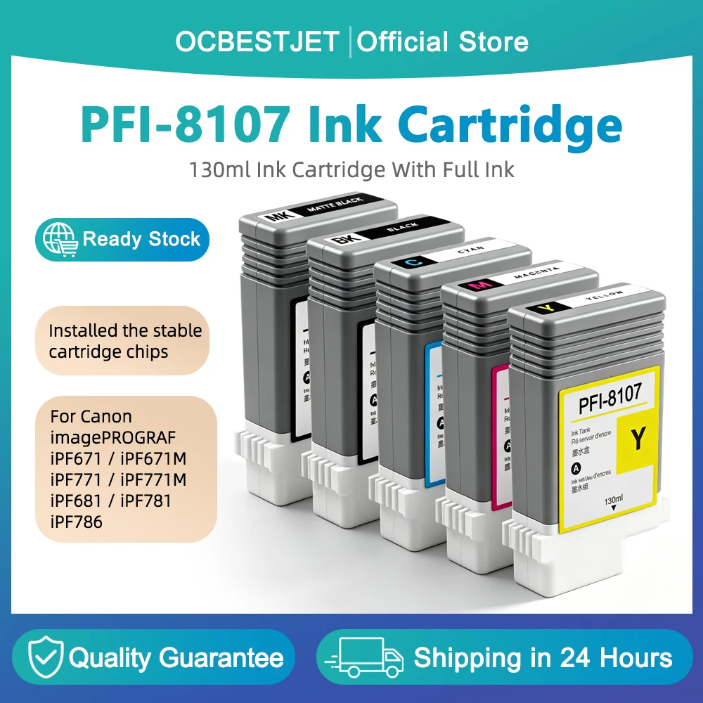 

130ML For Canon PFI-8107 Full Ink Cartridge With Pigment Ink For Canon imagePROGRAF iPF671 iPF771 iPF681 iPF781 iPF786 Plotter