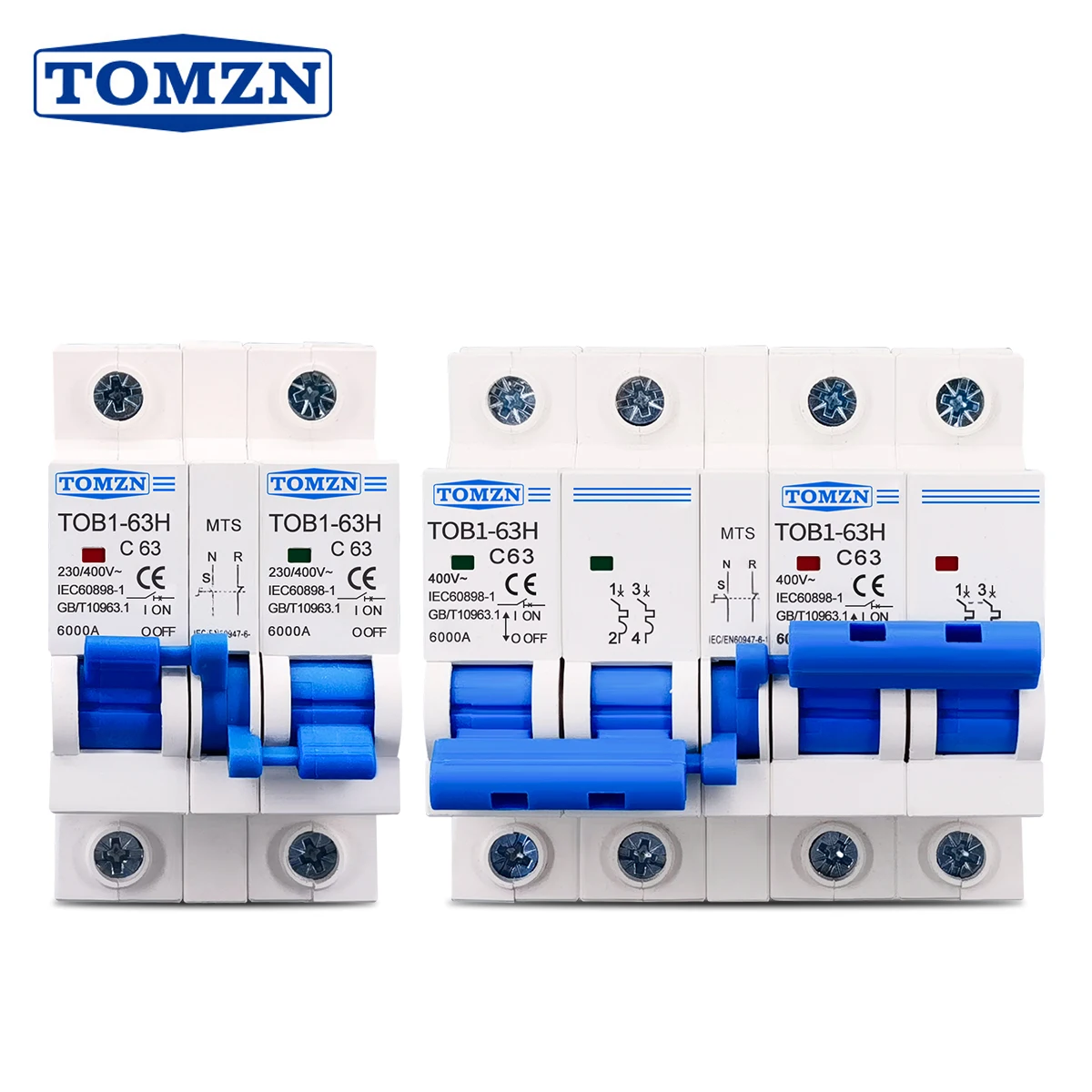 TOMZN TOB1-63H 1P+1P 2P+2P 230V AC 1-63A MTS Dual Power Manual Transfer Switch Circuit breaker MCB 50/60Hz Changeover Interlock