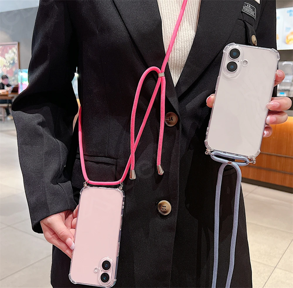 Crossbody-Lanyard-Klarsicht-Handyhülle für iPhone 18 17 16 15 14 13 12 11 Pro Max XR Xs 7 8 Plus Stoßfeste Silikon-Soft-TPU-Hülle – Detail 4
