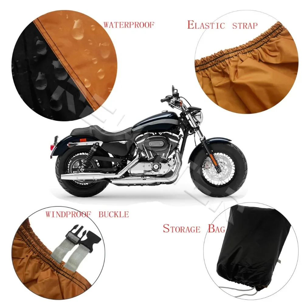 

M/L/XL/XXL/XXXL/XXXXL Rain Dust Motorcycle Waterproof Cover Outdoor Rain Protective Cover For Harley Touring Softail Sportster