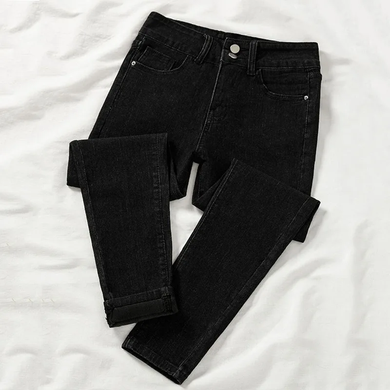 New High Waist Ankle-Lenght Skinny Pencil Jeans Womens Elegant Denim Pants Korean Casual Pantalones Spring Fall Slim Vaqeros
