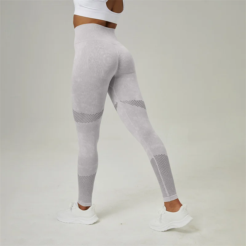 TRY TO BN Seamless Leggings Yoga Pants Washed Frosted Hollow Fitness Sports Women High Waist Leggings Workout Gym Clothing Tight