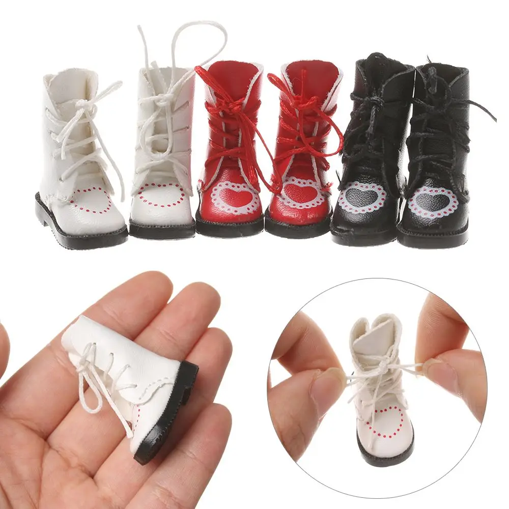 1 Pair Doll toy Boots PU Leather Boots Heart Bandage Mini Shoes Handmade Children Toys Birthday Gifts Doll Toy Accessories