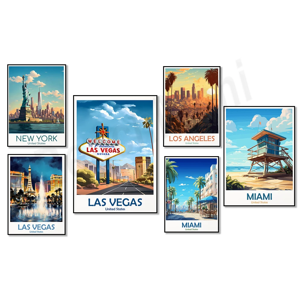 Vancouver Canada, New York Times Square, Los Angeles, Miami, Las Vegas, San Francisco wall art USA vintage travel poster gifts