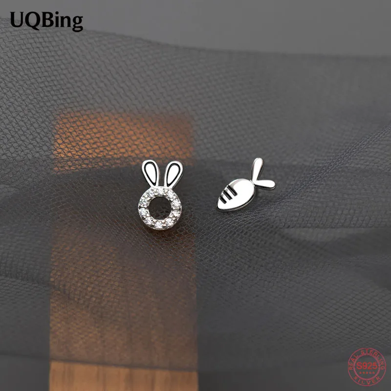 

Fashion Women 925 Sterling Silver Rabbit Stud Earrings Asymmetric Carrot Zircon Earrings Jewelry Girlfriend Gift