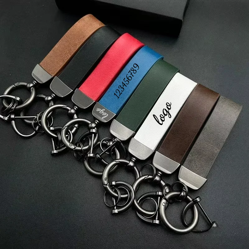 Laser Custom LOGO Vintage Discolored Leather Keychain For men women Engraved Car Key Chains holders Personalize company Keyring