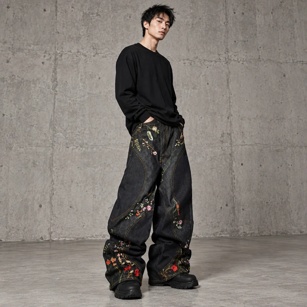 Unisex Streetwear Relaxed Fit Jeans Versatile Design Zip Front Denim Fabric Everyday Outfit